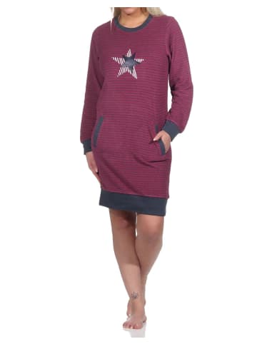 NORMANN Frottee Nachthemd Bündchen Streifen Sternen - 76358 in beere