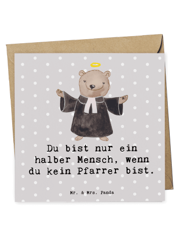 Mr. & Mrs. Panda Deluxe Karte Pfarrer Herz mit Spruch in Grau Pastell