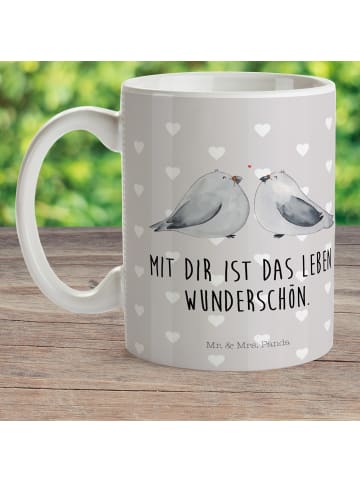 Mr. & Mrs. Panda Kindertasse Turteltauben Liebe mit Spruch in Grau Pastell