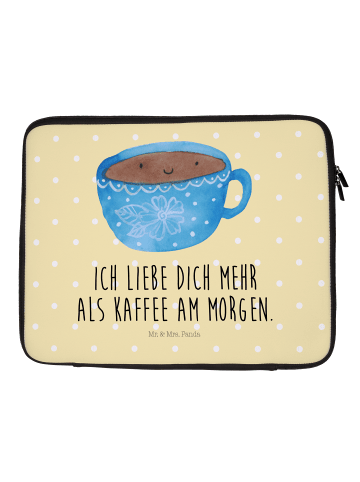 Mr. & Mrs. Panda Laptophülle Kaffee Tasse mit Spruch in Gelb Pastell