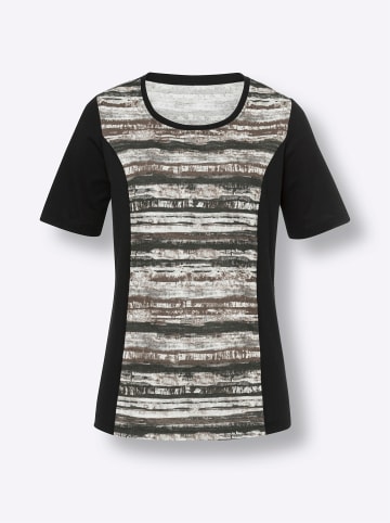 Sieh an! Kurzarmshirt in schwarz-steingrau-bedruckt