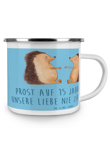 Mr. & Mrs. Panda Camping Emaille Tasse 15. Hochzeitstag Gläserne... in Sky Blue