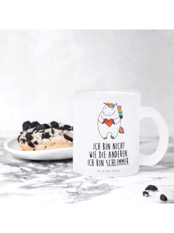 Mr. & Mrs. Panda Teetasse Einhorn Herz mit Spruch in Transparent