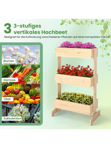 COSTWAY vertikales Hochbeet mit 3 Etagen in Hellbraun