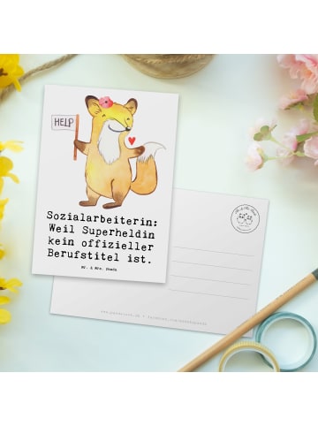 Mr. & Mrs. Panda Postkarte Sozialarbeiterin Heldin mit Spruch in Weiß