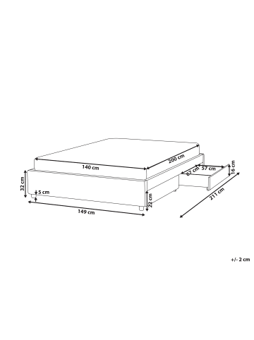 Beliani Doppelbett PRADES in Grau - (W) 149 x (H) 32 x (L) 211 cm