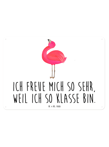 Mr. & Mrs. Panda Blechschild Flamingo Stolz mit Spruch in Weiß