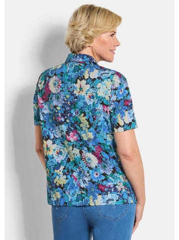 GOLDNER Kurzgröße:  Hemdbluse Blusenshirt mit floralem Print in blau / gemustert