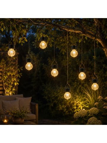 MARELIDA 8x LED Solar Hängeleuchte in Bruchglas-Optik Kugelleuchte H: 9cm in transparent