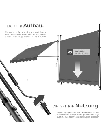 tectake Klemmmarkise mit Handkurbel und bis 90° neigbar, UV-beständig