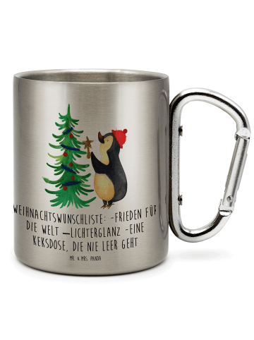 Mr. & Mrs. Panda Karabiner Becher Pinguin Weihnachtsbaum mit Spruch in Silber