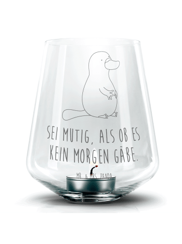 Mr. & Mrs. Panda Gravur Windlicht Schnabeltier Mut mit Spruch in Transparent