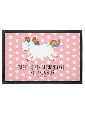 Mr. & Mrs. Panda Fußmatte Einhorn Happy mit Spruch in Rot Pastell