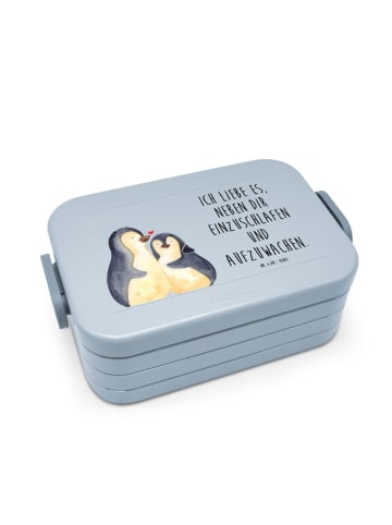 Mr. & Mrs. Panda Bento Box Pinguine Einschlafen Motiv mit Spruch in Blau Pastell