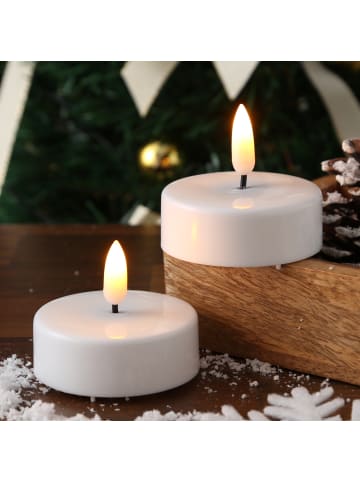 MARELIDA 2er Set LED Maxi Teelichter Kunststoff flackernd D: 6cm in weiß