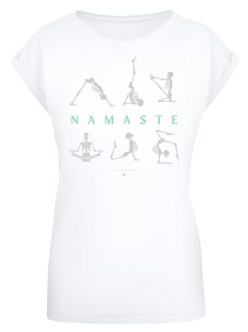 F4NT4STIC Extended Shoulder T-Shirt Namaste Yoga Skelett Halloween in weiß