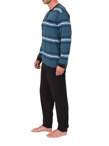NORMANN Langarm Schlafanzug Pyjama Bündchen Streifen in blau