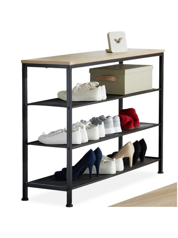 tectake Schuhregal Portsmouth 100 x 30,5 x 72,5 cm, Industrial Holz hell, Eiche Sonoma