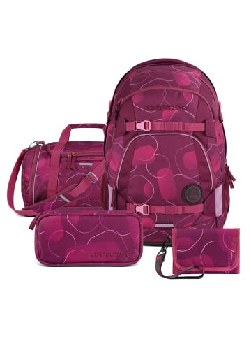 Coocazoo Schulrucksack-Set „Berry Bubbles“, 4-teilig in Beere