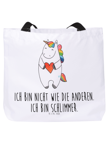 Mr. & Mrs. Panda Schultertasche Einhorn Herz mit Spruch in Weiß