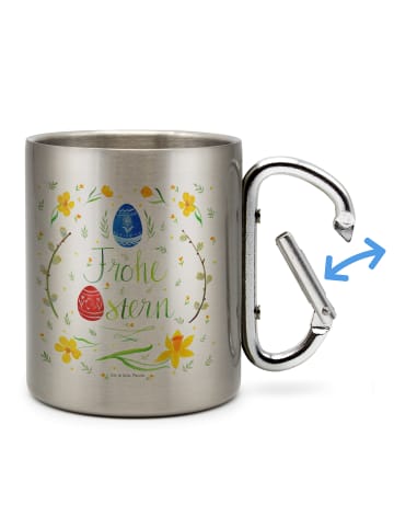 Mr. & Mrs. Panda Campingtasse Ostern Frohe Ostern mit Spruch in Silber