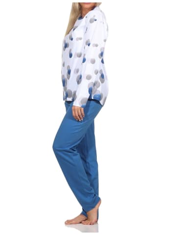 NORMANN Langarm Schlafanzug Pyjama Tupfen Punkte Look in blau
