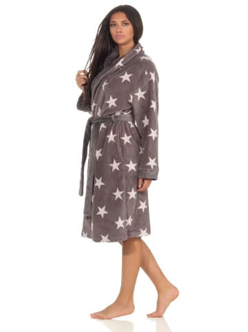NORMANN Bademantel Sterne Morgenmantel Coralfleece - 51271 in grau