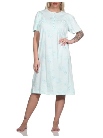 NORMANN kurzarm Nachthemd Design Knopfleiste am Hals - 79233 in helltürkis