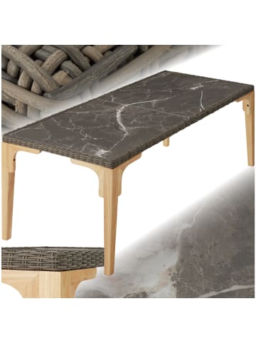 tectake Rattan Tisch mit Aluminium- und Holzgestell, 196x87x76cm