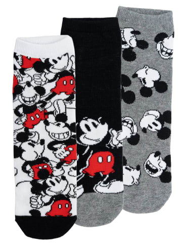Disney 3er Pack Disney Mickey Mouse Socken Sneaker Strümpfe in grau/schwarz