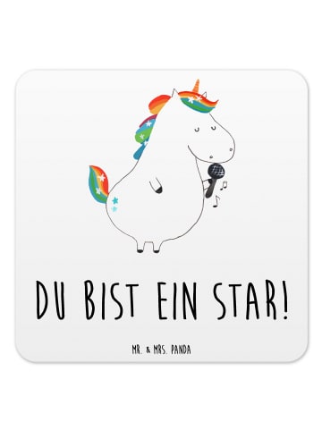Mr. & Mrs. Panda Untersetzer für Gläser Einhorn Sänger mit Spruch in Weiß