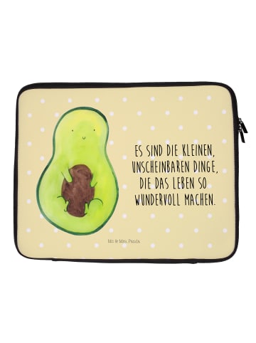 Mr. & Mrs. Panda Laptop Sleeve Avocado Kern mit Spruch in Gelb Pastell