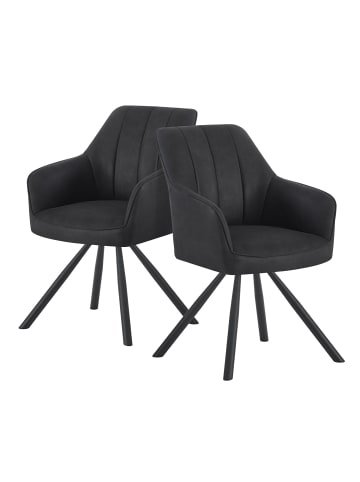 DUBI Möbel 2er-Set: Drehstuhl THOMAS-INES in Wildleder-Schwarz - (B)57 x (H)85 x  (T)62 cm