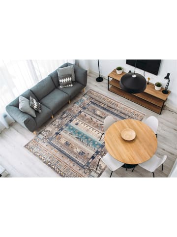 Kayoom Kurzflor Teppich Anouk 525 in braun - blau - rechteckig