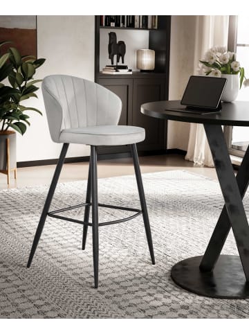 KADIMA DESIGN 2er Set Barhocker Samt Hocker mit Lehne, Küchenhocker in Grau