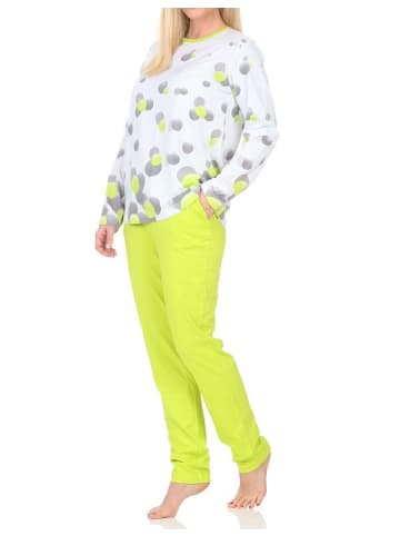 NORMANN Langarm Schlafanzug Pyjama Tupfen Punkte Look in grün
