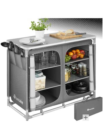 tectake Campingschrank Deluxe mit Aluminiumgestell und 6 Fächern  97 x 47,5 x 78 cm, gra