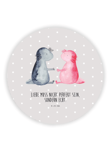 Mr. & Mrs. Panda Rund Magnet Axolotl Liebe mit Spruch in Grau Pastell