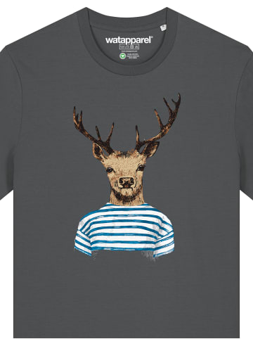 wat? Apparel T-Shirt Hirsch in Grau