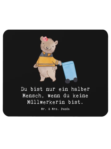 Mr. & Mrs. Panda Mauspad Müllwerkerin Herz mit Spruch in Schwarz