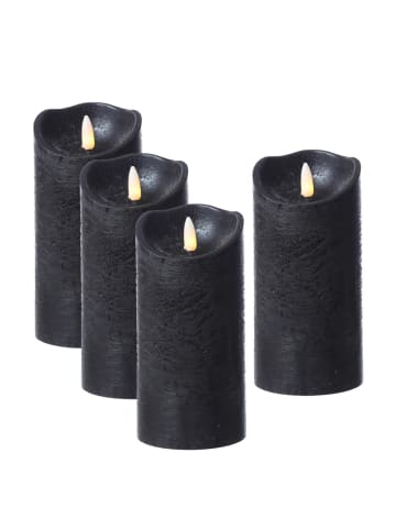 MARELIDA 4er Set LED Kerzenset Rustik Optik Echtwachs flackernd H: 15cm in schwarz