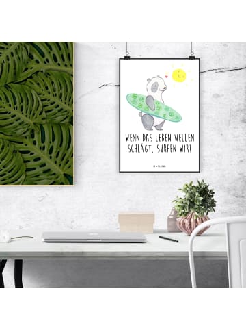 Mr. & Mrs. Panda Plakat Sommer Wellen Surf mit Spruch in Weiß