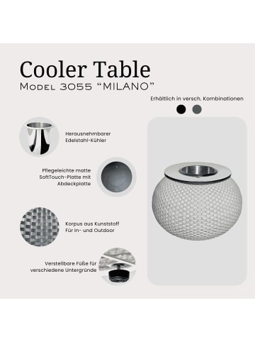 COOTAB Cooler Table 3-in-1 Loungetisch mit Edelstahl-Kühler Milano 40 cm in Anthrazit/Schwarz