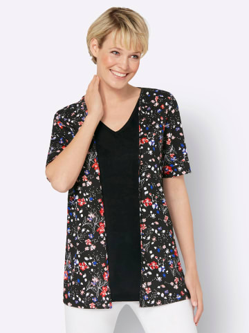 Sieh an! 2-in-1-Shirt in schwarz-erdbeere-bedruckt