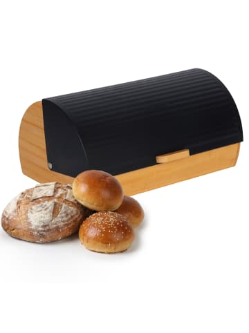 relaxdays Brotkasten in Schwarz/ Natur – (B)37,5 x (H)19 x (T)26,5 cm
