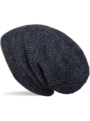 styleBREAKER Feinstrick Beanie Mütze in Dunkelblau-Grau