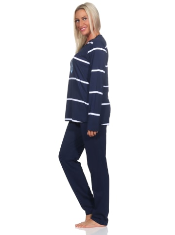NORMANN Langarm Pyjama Schlafanzug Maritimer Look - 84865 in marine