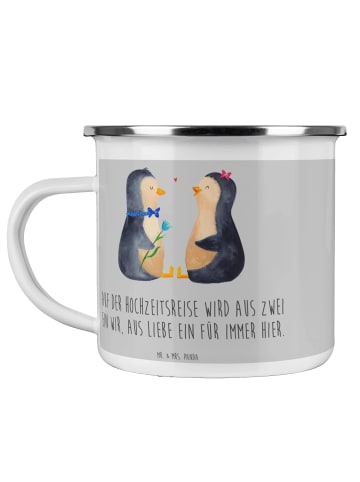 Mr. & Mrs. Panda Camping Emaille Tasse Hochzeitsreise Ewige Lieb... in Heather Grey