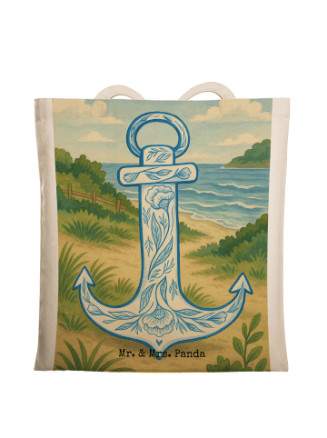Mr. & Mrs. Panda Einkaufstasche Anker Blau Design ohne Spruch in Weiß