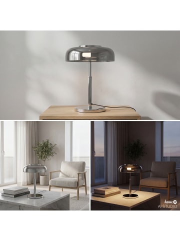 home24 home24 Tischleuchte aus Glas und Eisen im modernen Stil in Grau / Chrom